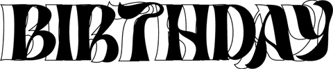 Ornate black calligraphic birthday text on transparent background