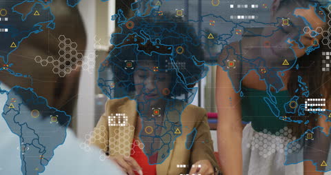 Overlaid World Map with Diverse Business Team