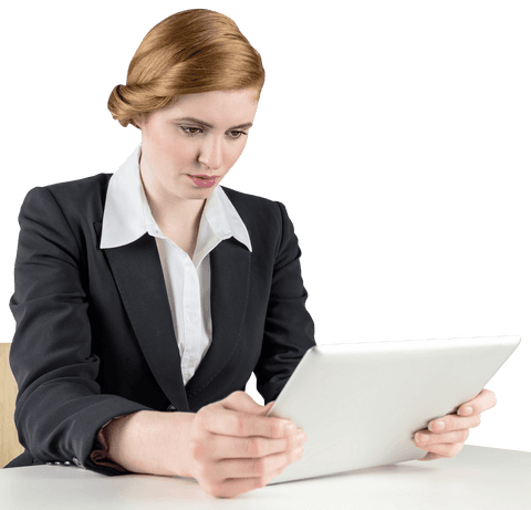Transparent Businesswoman Working on Tablet PC