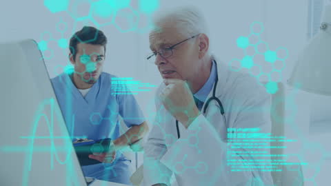 Doctors Reviewing Medical Data with Advanced Technology Interface