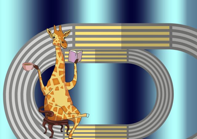 Composition of giraffe drinking coffee icon over shapes. Abstract background and pattern concept digitally generated image.