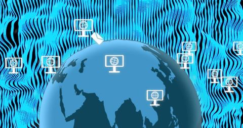 digital global connectivity and data icons with blue waves - Download Free Stock Images Pikwizard.com