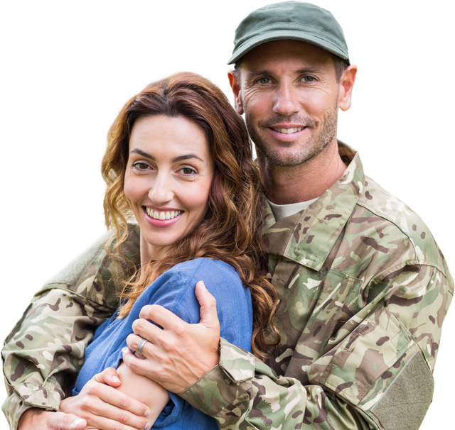 smiling woman embracing soldier in camouflage uniform on transparent background - Download Free Stock Videos Pikwizard.com