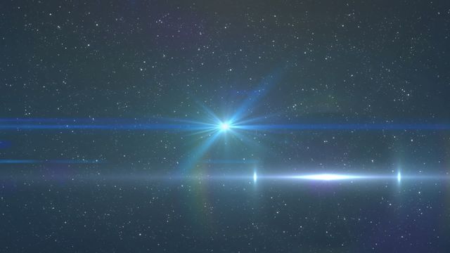 Dynamic cosmic illustration depicting light trails and glowing spots across a star-filled universe. Ideal for use in sci-fi themes, futuristic design projects, astronomy educational materials, or space-related artwork. Captures the vastness and wonder of the universe with digital artistry.