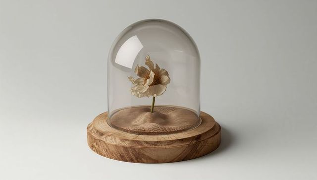 Elegant glass dome enclosing dried beige flower for minimalist decor