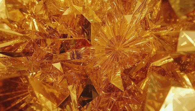 Radiant golden crystal abstract geometric fragments
