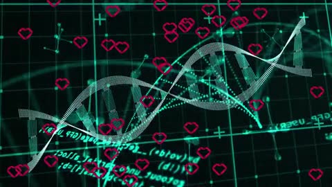 DNA Strand Animation with Digital Hearts in Scientific Display