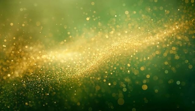 Emerald wave flowing gold glitter with bokeh light particles
