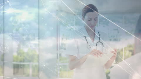 Woman Doctor Analyzing Medical Data in Futuristic Setting