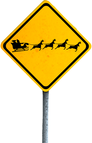 Reindeer santa sleigh road sign on transparent background