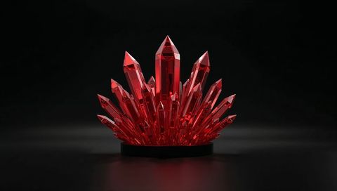 Radiant Red Crystal Cluster on Low Black Base with Luminous Faceted Rubies and Reflections