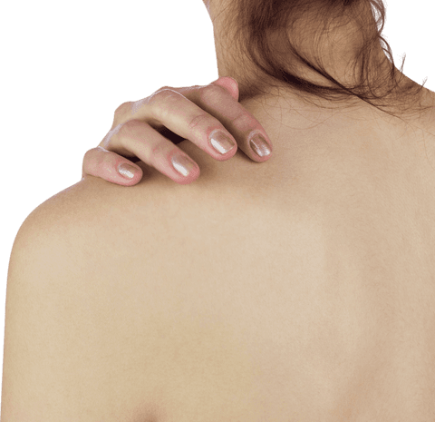 Transparent View of Woman Touching Back Exuding Confidence