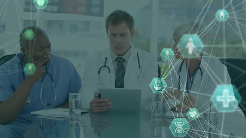 Diverse Medical Team Analyzing Data with Digital Interface