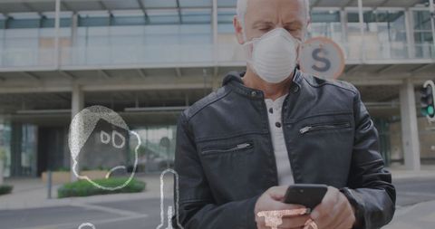 Senior Man Wearing Face Mask Using Phone Symbollizing COVID-19 Awareness - Download Free Stock Images Pikwizard.com