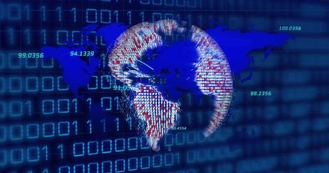 Digital World Map with Global Binary Code Overlay - Download Free Stock Images Pikwizard.com