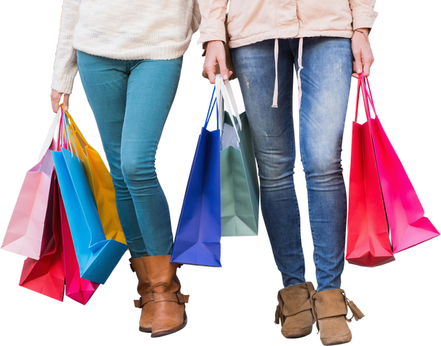 Two Happy Shoppers Holding Colorful Shopping Bags in Mall - Download Free Stock Videos Pikwizard.com