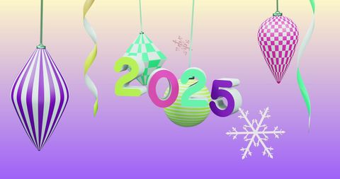 Festive 2025 New Year Decorations with Purple Pastel Background