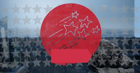 Red Circle with Stars Overlay on Urban Landscape Background - Download Free Stock Images Pikwizard.com