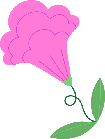 Stylized pink flower with curly green stem on transparent background