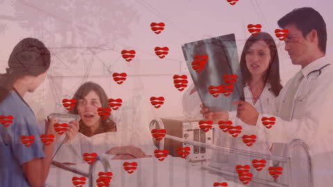 Medical Team Reviewing X-ray with Heart Icons Animation