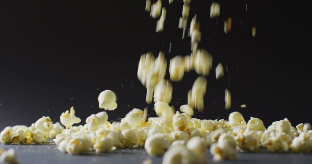 Falling Popcorn on Black Background - High-Speed Close-Up - Download Free Stock Images Pikwizard.com