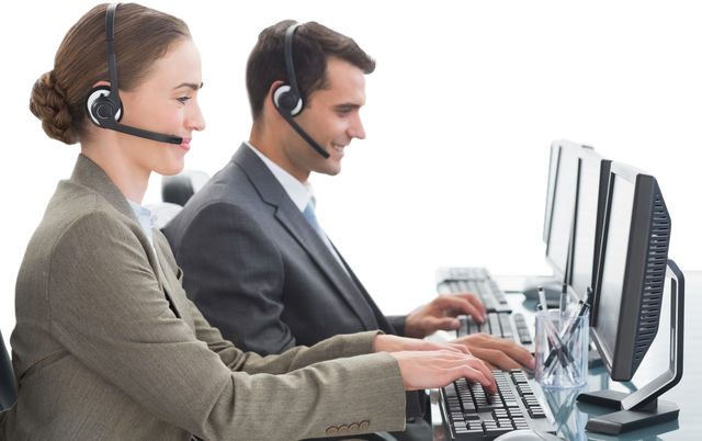 Transparent Workplace Call Center Team with Headsets - Download Free Stock Videos Pikwizard.com