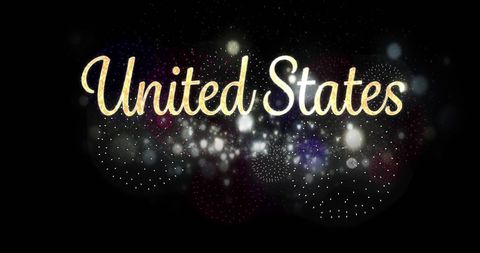 Festive United States Text with Sparkling Fireworks Display
