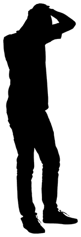 Silhouette of man holding head in transparent background