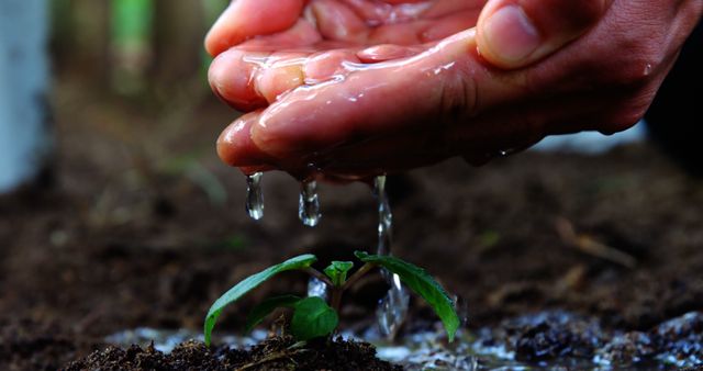 Hands Watering Young Plant Seedling in Soil - Download Free Stock Images Pikwizard.com