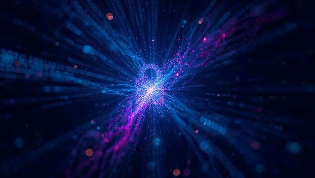 Futuristic digital keyhole in data stream art visualization