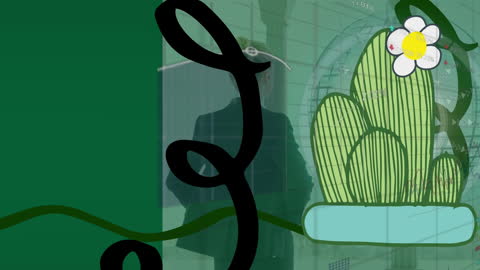 Colorful Animation of 3D Data Over Growing Cactus