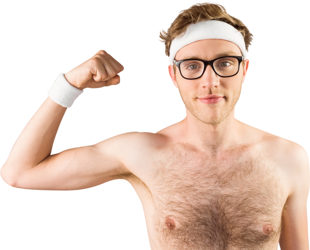 Shirtless Geeky Hipster Flexing Transparent Background - Download Free Stock Videos Pikwizard.com