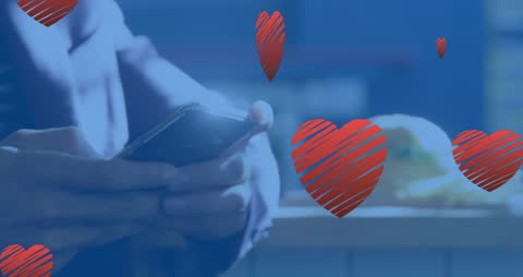 Animated Man Using Smartphone with Hearts Overlay
