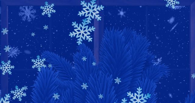 Digitally generated winter scene displaying falling snowflakes over Christmas tree branches. Perfect for holiday greeting cards, festive season blog posts, or advertising Christmas event promotions. Captures the essence of winter's wonder and the beauty of Christmas decoration.