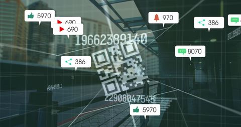 Social Media Engagement and QR Code Technology Overlay with Cityscape - Download Free Stock Images Pikwizard.com