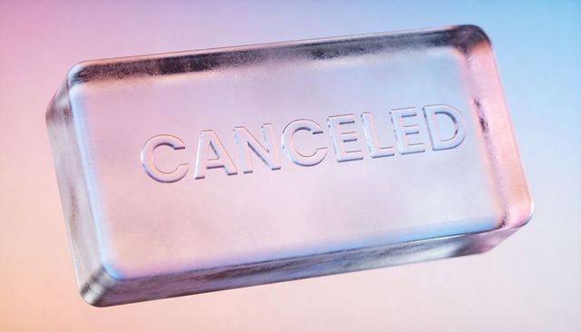 Iridescent floating canceled embossed metal block with pastel gradient glow