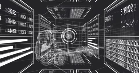 Futuristic Wireframe Truck with Digital Interface