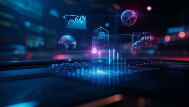 Futuristic holographic data visualization in high-tech lab