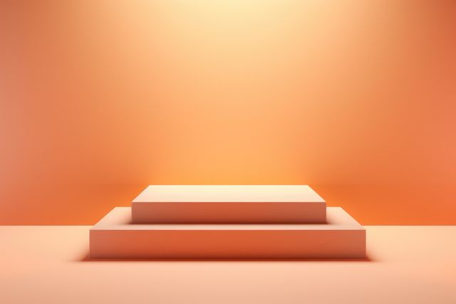 Minimalist Three Tier Podium in Warm Orange Tones - Download Free Stock Images Pikwizard.com