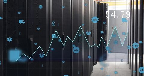 Financial Graph with Icons in Modern Server Room - Download Free Stock Images Pikwizard.com