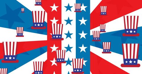 Patriotic American Flag Hats on Bold Star Background