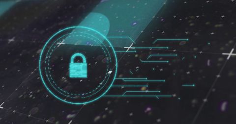 Cybersecurity Digital Lock with Light Trails and Particle Effects