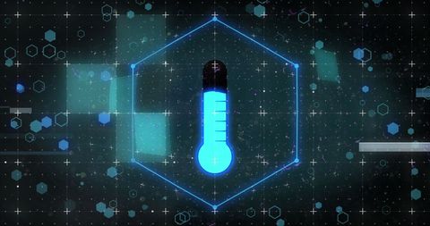 Digital Thermometer Icon on Futuristic Background