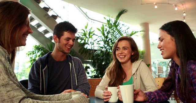 Friends Chatting and Laughing over Coffee in Modern Café - Download Free Stock Photos Pikwizard.com