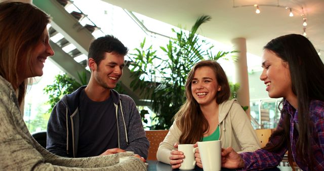 Friends Chatting and Laughing over Coffee in Modern Café - Download Free Stock Images Pikwizard.com