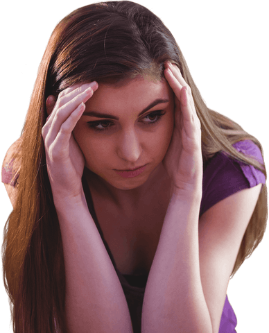 Worried woman holding head transparent background