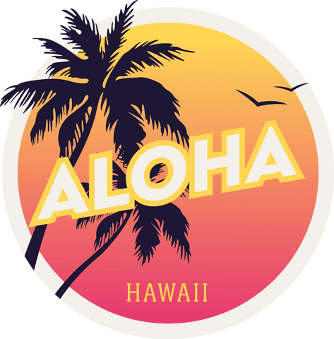 aloha hawaii text with palm trees and sunset, transparent design - Download Free Stock Videos Pikwizard.com