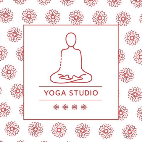 Yoga studio logo with red flower pattern on transparent