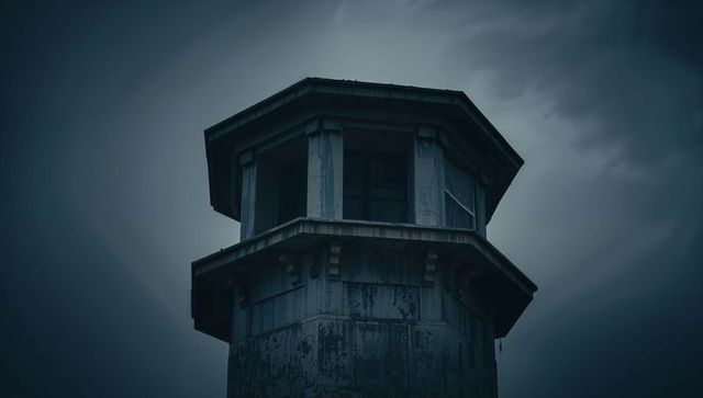 Abandoned Guard Tower Against Stormy Sky