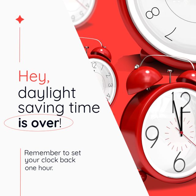 End of Daylight Saving Time Reminder with Red Clocks - Download Free Stock Templates Pikwizard.com